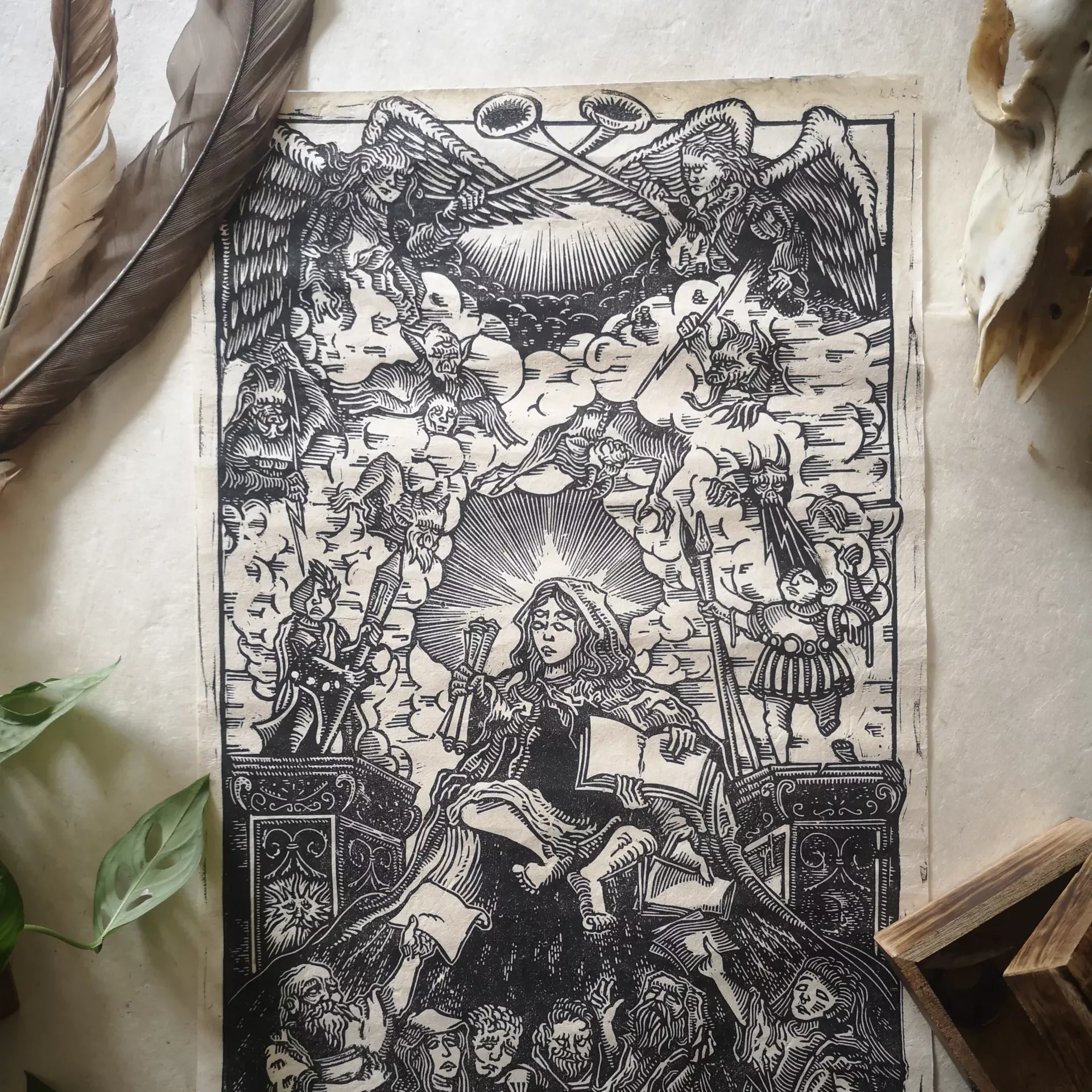 IMG_20240621_113225 Linogravure représentant une IA d'une manière médiévale imprimée sur papier haute qualité