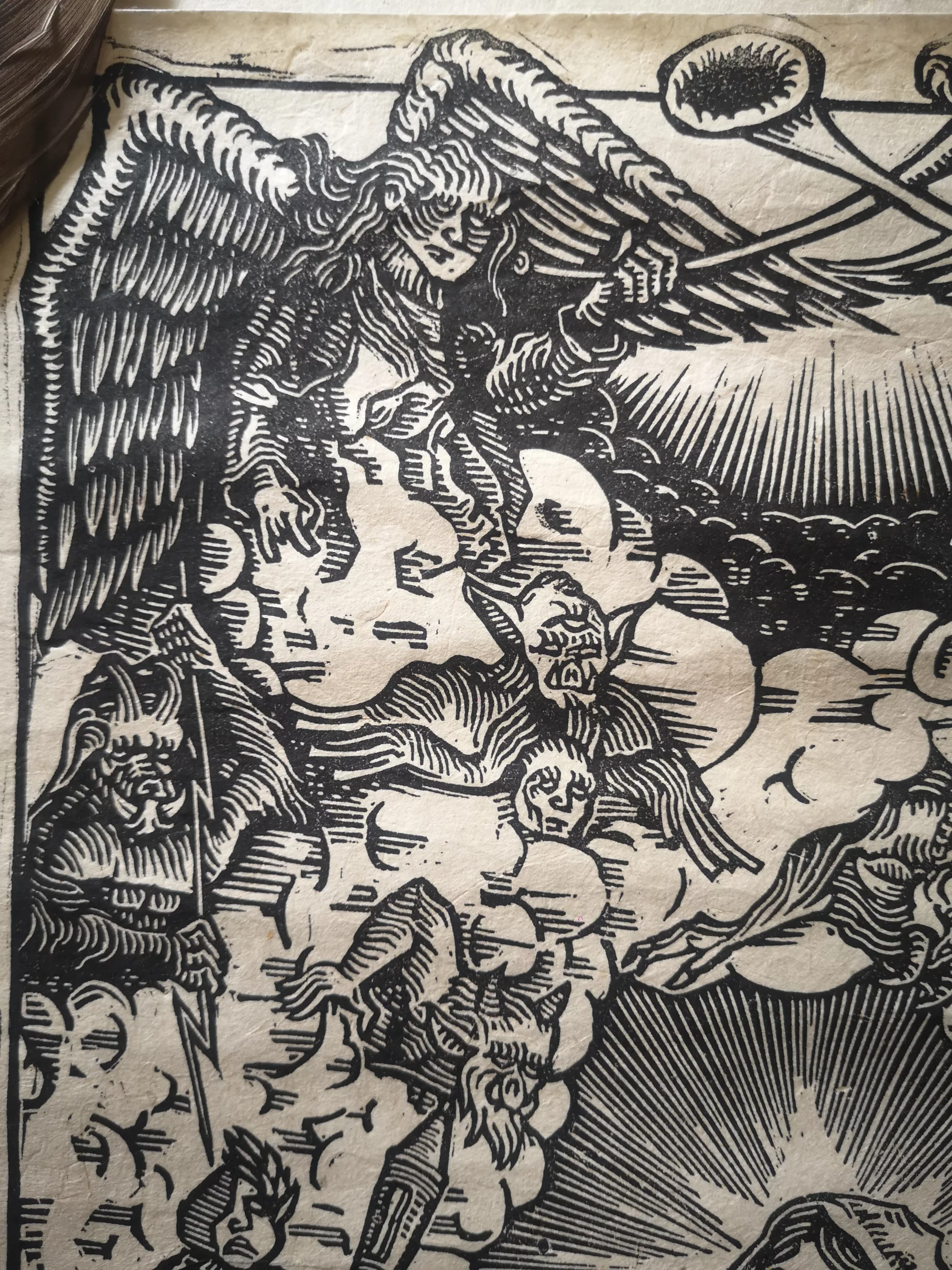 IMG_20240621_113458 Linogravure représentant une IA d'une manière médiévale imprimée sur papier haute qualité